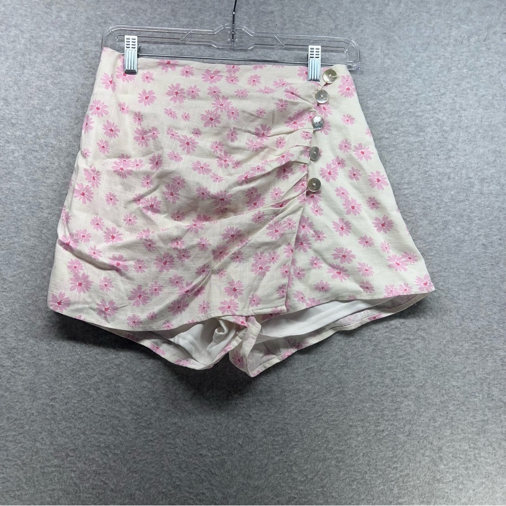 Daisy-Print Pink Wrap Skort Shorts for Women